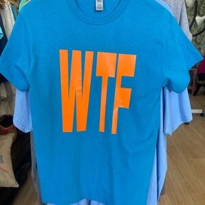 Blue T-Shirt with Orange WTF Print